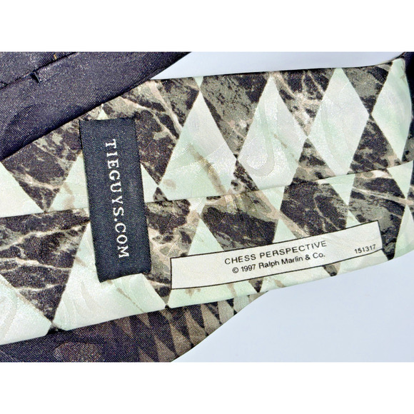 Vtg Tieguys Ralph Marlin Chess Perspective Novelty Necktie Polyester Black White - Picture 6 of 7
